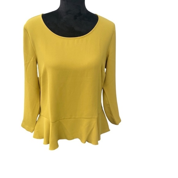 Ann Taylor Ladies Blouse Mustard 3/4” Length Pull Over Peplum Ruffle Size‎ M NWT - Picture 5 of 14